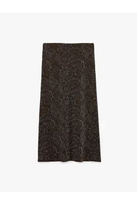 Koton Simli Şal Desenli Jakarlı Triko Kalem Etek