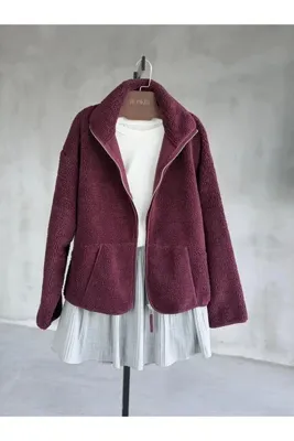 By Pakize Basic Fermuarlı Peluş Teddy Ceket