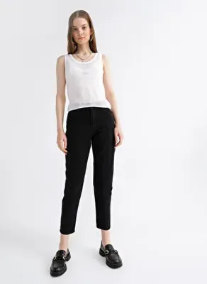 Black On Black Düz Paça Boyfriend Siyah Kadın Denim Pantolon K-MARY