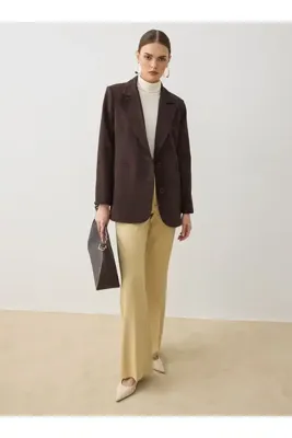 Refka Çift Düğmeli Astarlı Blazer Ceket - Acı kahve -