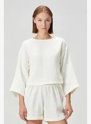 Barine Uzun Kollu İnce Muslin Bluz Krem
