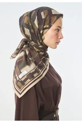 Fresh Scarfs Form Play Desen Pamuk İpek Eşarp Kahve