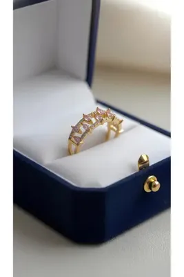 İNN JEWELLERY Çelik Yüzük Kararmaz (6 Numara) Pembe Taşlı (2 Yıl İthalatçı Garantili)