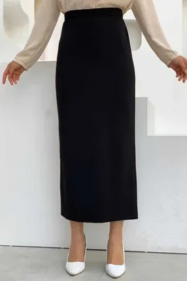Bym Fashion Büyük Beden Bel Lastikli Likralı Kalem Etek 1074-1 Siyah