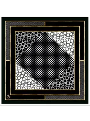 19v69 ITALIA Geometrik Desen Gold Seri Twill Eşarp Askısı ile Birlikte 90x90 cm Siyah Krem