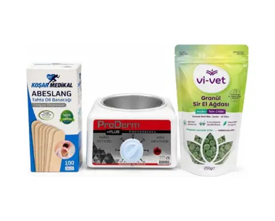 Bozkar Medikal Profesyonel Ağda Seti Proderm Ağda Isıtıcı, Azulen Granül Sir Ağda 250g, Spatula 100 Adet Ev & S