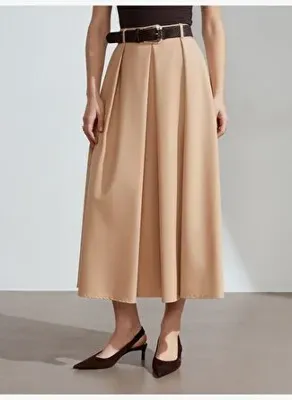 Dilvin 81074 Kemerli Pileli Midi Etek