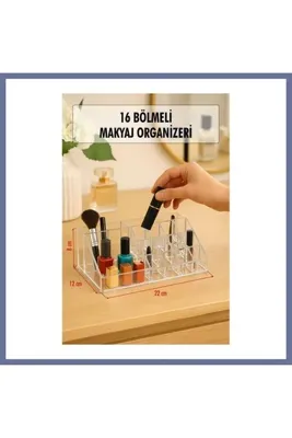 Genel Markalar Şeffaf 16 Bölmeli Makyaj Organizeri Düzenleyici 12×22×8 cm DLRA