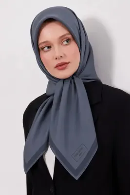 Lesscarves Çift Taraflı Düz Pamuk İpek Eşarp LS2200 08-Gri-Koyu Gri