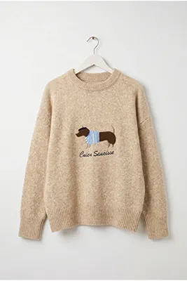 Drop by TrendyolMilla Bisiklet Yaka Nakışlı Triko Kazak