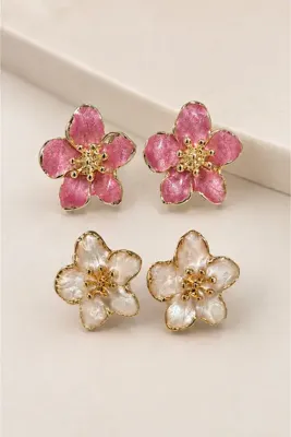 MRK 2'li Set Küpe Pembe Çiçek Küpe
