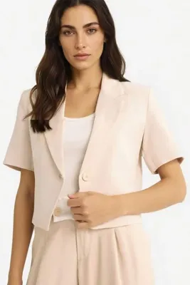 DeFacto Cropped Fıt Ceket Yaka Akışkan Kumaş Blazer Ceket F9119AX25SM