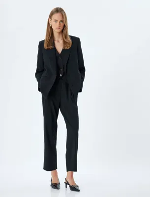 Koton Pile Detaylı Crop Paça Cepli Kumaş Pantolon