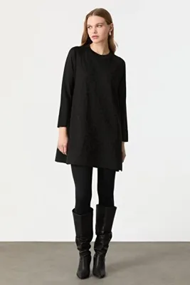 accort Leopar Desen Triko Tunik-SİYAH