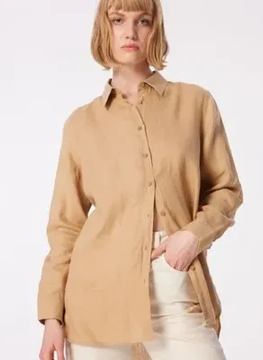 United Colors Of Benetton Benetton Taba Kadın Keten Gömlek 5BMLDQ02U    
