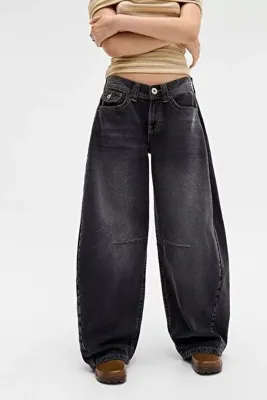 september island Lara Yıkanmış Siyah Boyfriend Koza Şalvar Jeans