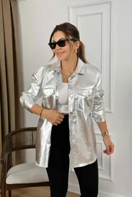 DISHI FASHİON Çift Cepli Varaklı Gömlek