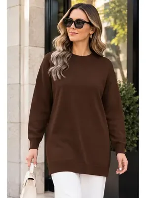 benguen Tesettür Tunik N3177 Kahverengi