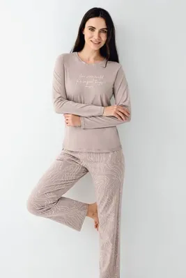 Pierre Cardin Kadın Uzunkol Pijama Takım, %50 pamuk %50 modal