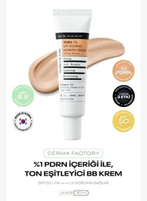 DERMA FACTORY %1 PDRN Cilt Tonu Eşitleyici Sıkı görünüm destekleyen BB Krem SPF50+ PA++++ LIFT-TONING BLEMISHCREAM