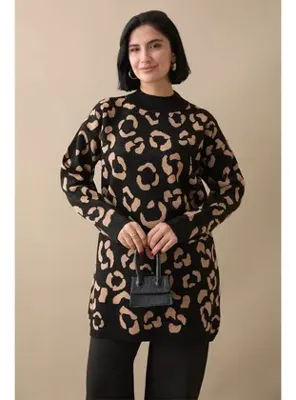 Modanisa Simli Desenli Siyah Triko Kazak
