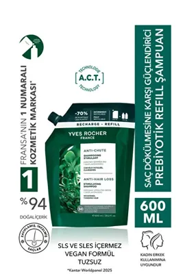 Yves Rocher Güçlendirici Prebiyotik Refill Şampuan-Saç Dökülmesine Karşı/Anti-Chute-SLS,SLES içermez,Tuzsuz,Vega