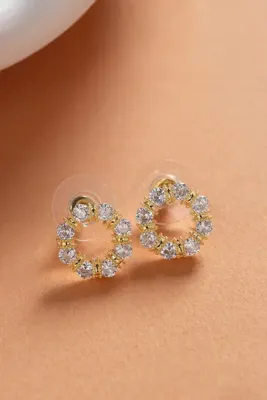 Elika Silver Zirkon Taşlı Yuvarlak Tasarım Gold Küpe