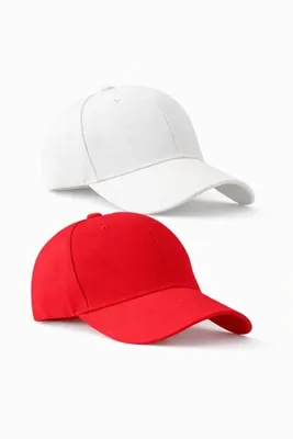 ZERAMİNE Düz Basic Unisex Baseball Şapka – Kırmızı & Beyaz Ayarlanabilir Spor Kep 2 li