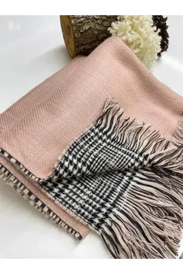 Nilbutik Çift Taraflı Ekoseli Yünlü Omuz Şalı - 70x190cm - Kışlık