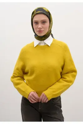 Fresh Scarfs Ditsy Leaves Desen Pamuklu Viskon Eşarp Yağ Yeşili