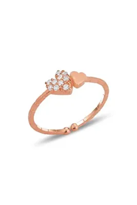 Söğütlü Silver Gümüş rose zirkon taşlı alttan ayarlanabilir bitişik kalpler yüzük SGTL12306ROSE