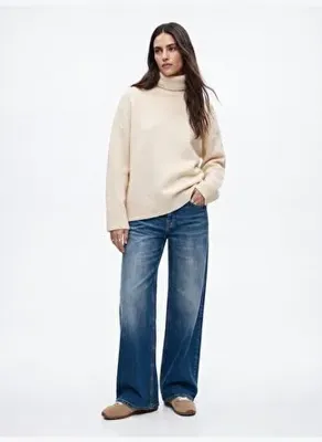 Ltb Relaxed Fit Boğazlı Yaka Triko Krem Kazak