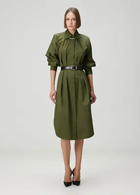 Givenchy Haki Pileli Midi Elbise