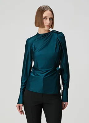 Victoria Beckham Petrol Drapeli Bluz