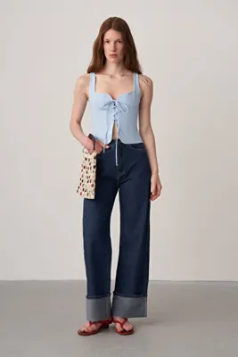 Mathilda Store Kadın Lacivert Mathilda Katlı Paça Wide Leg Jean