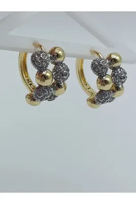 LAgül Aksesuar Tasarım Model Vip Seri Kararmaz Zirkon Taşlı Modern Halka Gold Küpe