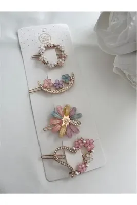 Pelin Aksesuar Renkli 4 Lü Taşlı Toka Seti