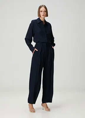 Victoria Beckham Lacivert Pileli Pantolon