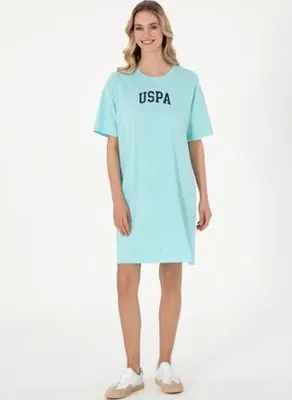 U.S. Polo Assn. Kadın Aqua Modal Karışımlı Bisiklet Yaka Mini Boy Örme Elbise 50306675-VR007