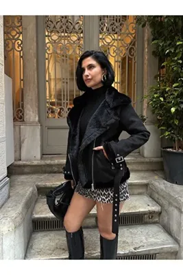 mega lucky Yeni Sezon Kadın Içi Rapitli Kemer Detaylı Zr Deri Süet Mont