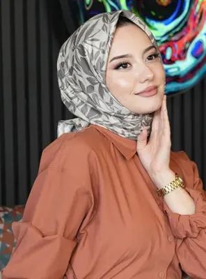 AFVENTE Floral Desen Bej Soft Pamuk Eşarp