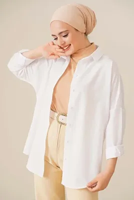 Bigdart 103901 Oversize Basic Tesettür Gömlek - Beyaz