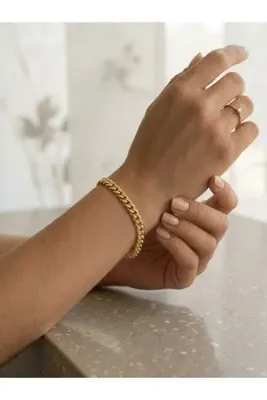 Genel Markalar Gold Renk Klasik Gurmet Zincir Çelik Bileklik