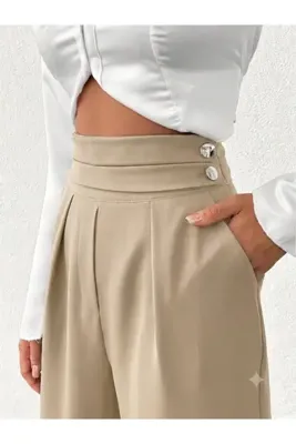 tuzu moda KADIN PANTOLONU DÜĞMELİ PANTOLON BİLEK BOY PANTOLON