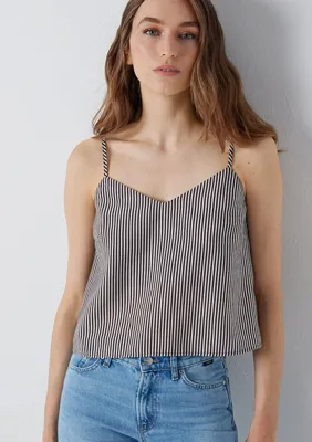 Mavi (Tencel™) Lyocell Karışımlı Askılı Çizgili Bluz