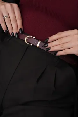 Desre Moda Bordo/Gold Tokalı Kadın Kemer Pantolon kemeri Kot Kemeri Ceket Kemeri Gömlek Kemeri