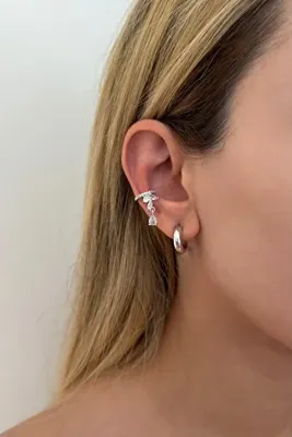 Lavian Accessories Gümüş Damla Taş Detaylı Sallantılı Earcuff