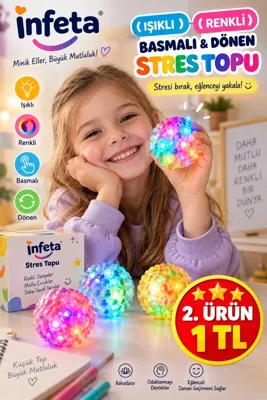 İnfeta Işıklı Renkli Basmalı Dönen Stres Topu Press Spin Ball Fidget Oyuncak