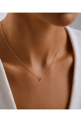 Minamis Silver 925 Ayar Orta Harf Gümüş Kolye U