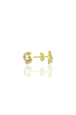 Söğütlü Silver Gümüş altın yaldızlı zirkon taşlı göz modeli küpe SGTL12777GOLD